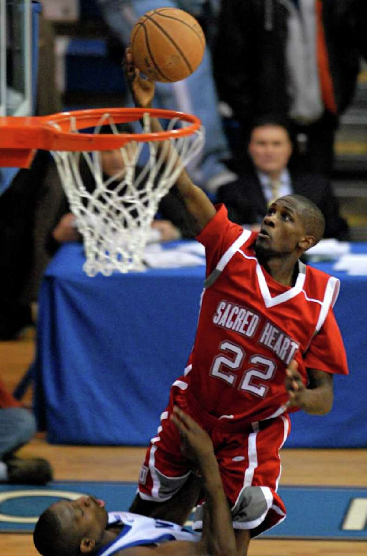 Sacred Heart University's Chauncey Hardy in action against Central Connecticut State University in the NEC Championship game March 7th, 2007. Hardy died Saturday, Oct. 8th, 2011 after repeated blows to the head after an incident at a Romanian bar. Hardy played for CSS Giurgiu in southern Romania and was celebrating a victory over rival Dinamo Bucharest in Giurgiu.