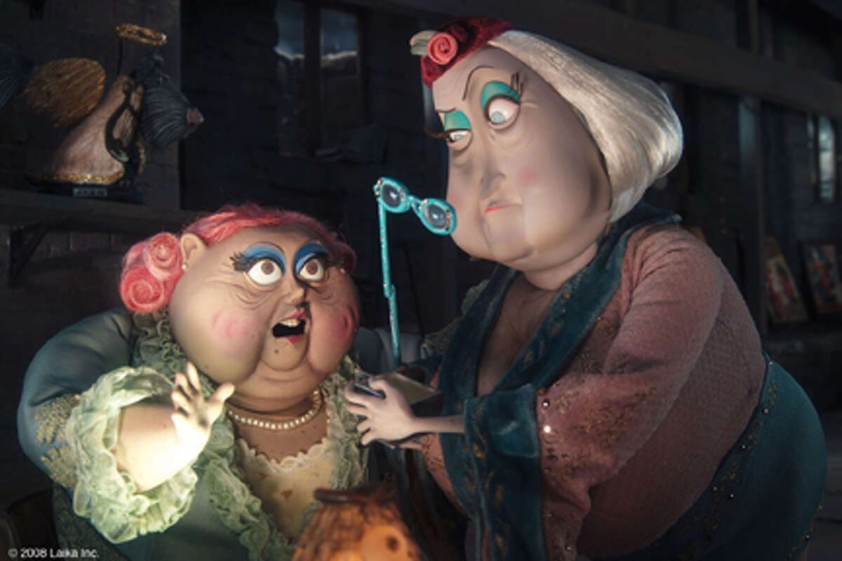 Dawn French as the voice of Miss Forcible and Jennifer Saunders as the voice of Miss Spink in "Coraline."