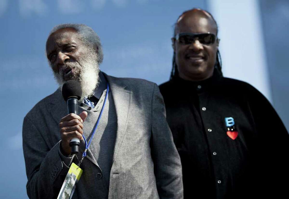 Legendary comedian and activist Dick Gregory (left) makes a rare appearance at the Improv March 28-29. (No Stevie Wonder, though.)