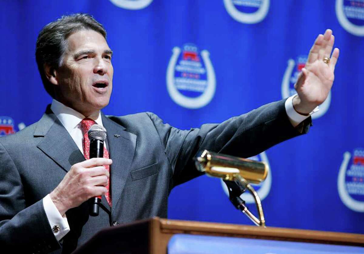 Texas Governor Rick Perry speaks during the Western Republican Leadership Conference at the Venetian hotel-casino Wednesday, October 18, 2011, in Las Vegas, Nevada. (Ronda Churchill/MCT)