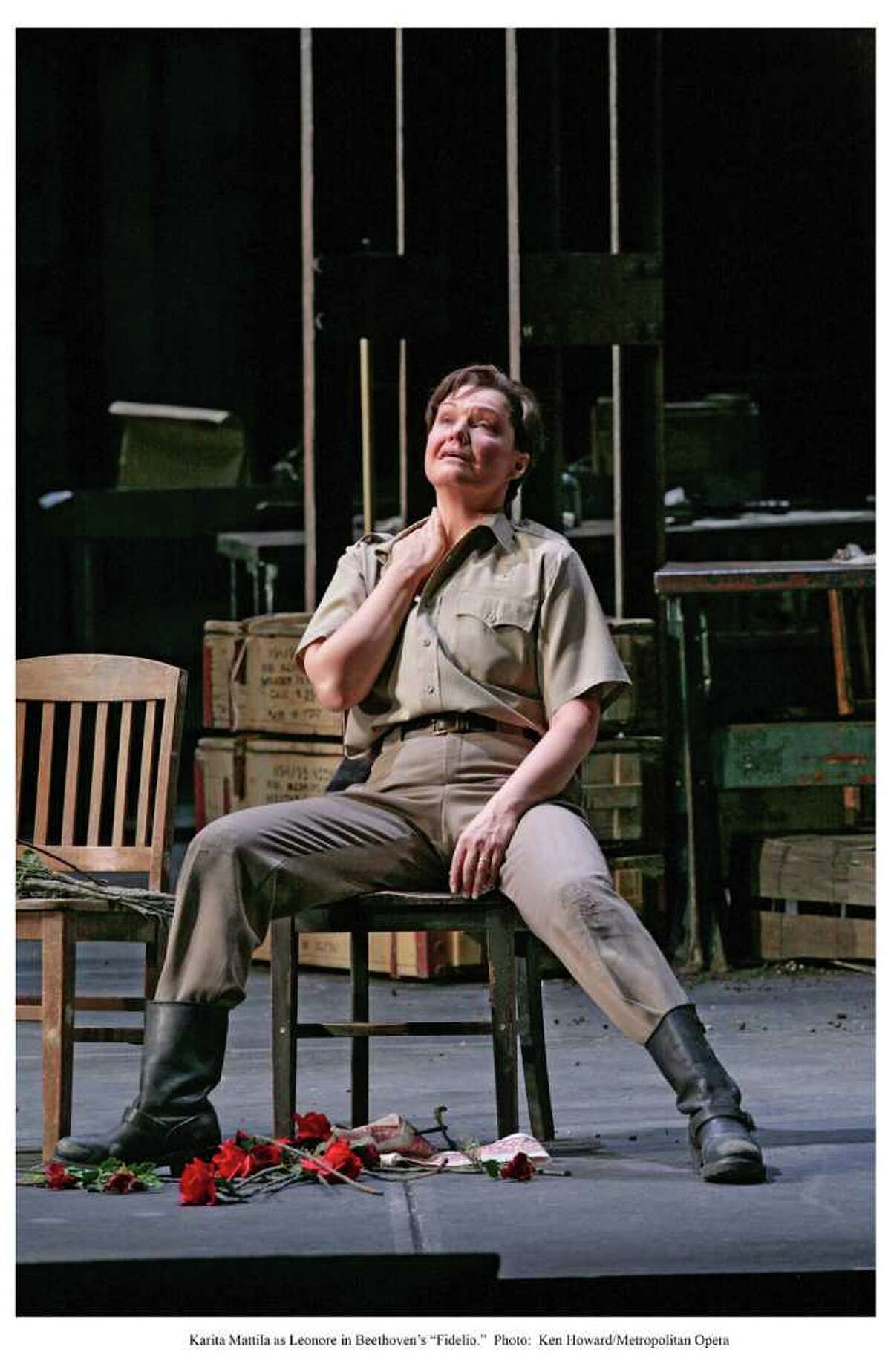 Finnish soprano Karita Mattila stars in the title role in "Fidelio," Beethoven's only opera, for Houston Grand Opera. Disguised as a prison worker, she struggles to free her husband from a wrongful imprisonment.