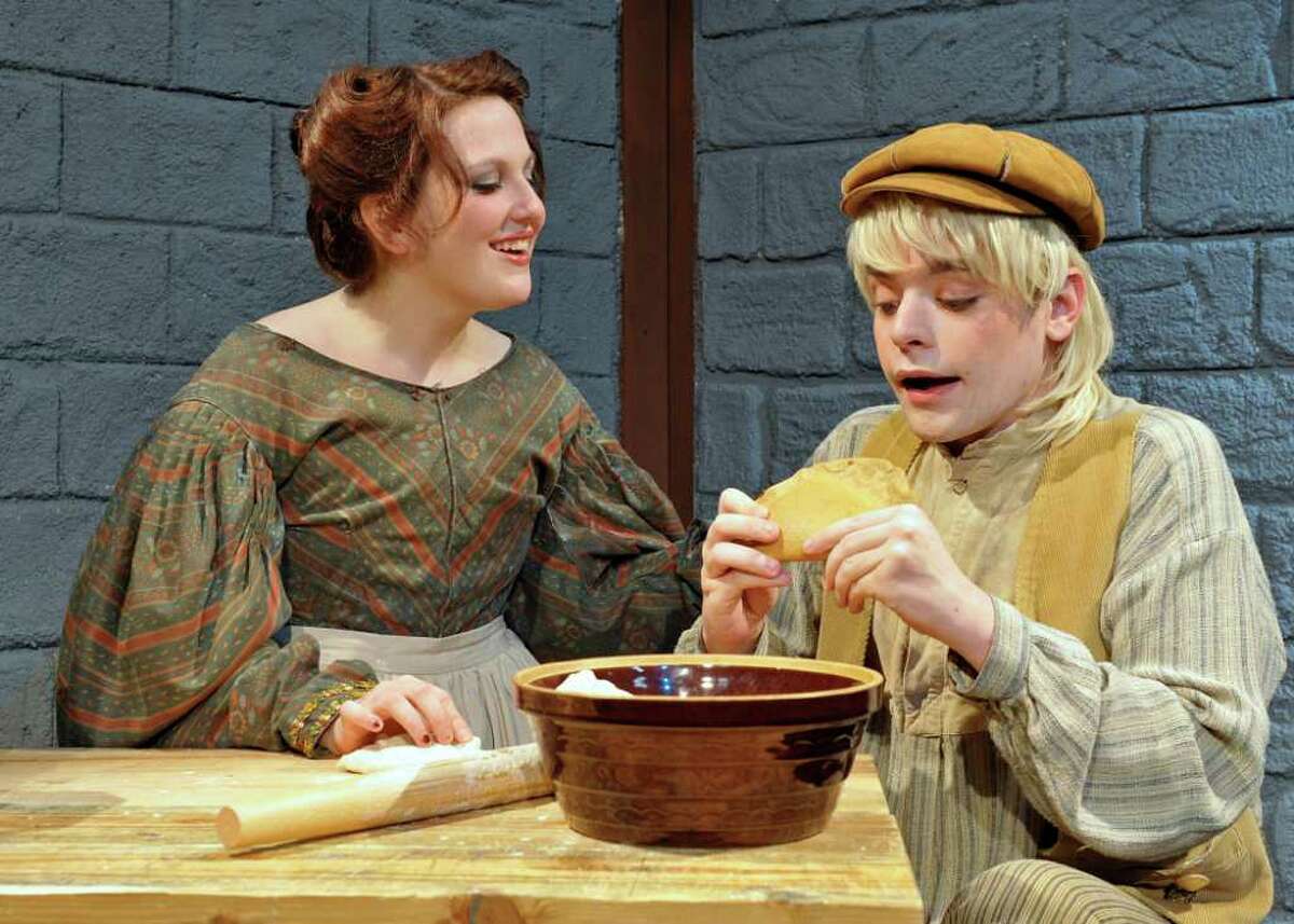Jessica Stark plays Mrs. Lovett and Conor Bartram is Tobias, in a scene from "Sweeney Todd," at Western Connecticut State University in Danbury.
