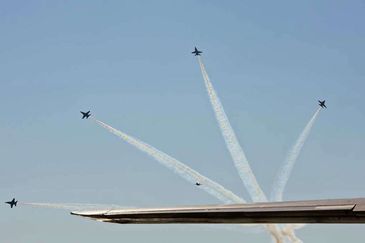 The U.S. Navy Blue Angels performs during the finale of the yearly Randolph Air Show, Sunday, Oct. 30, 2011. It was the second and last day of the show at the base.