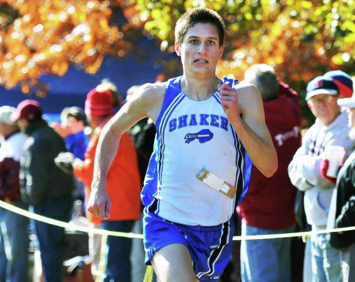 Shaker High's Mike Libruk wins the Boys Class A Section II Cross Country Championship run at Saratoga Spa State Park Friday Nov. 4, 2011. (John Carl D'Annibale / Times Union)
