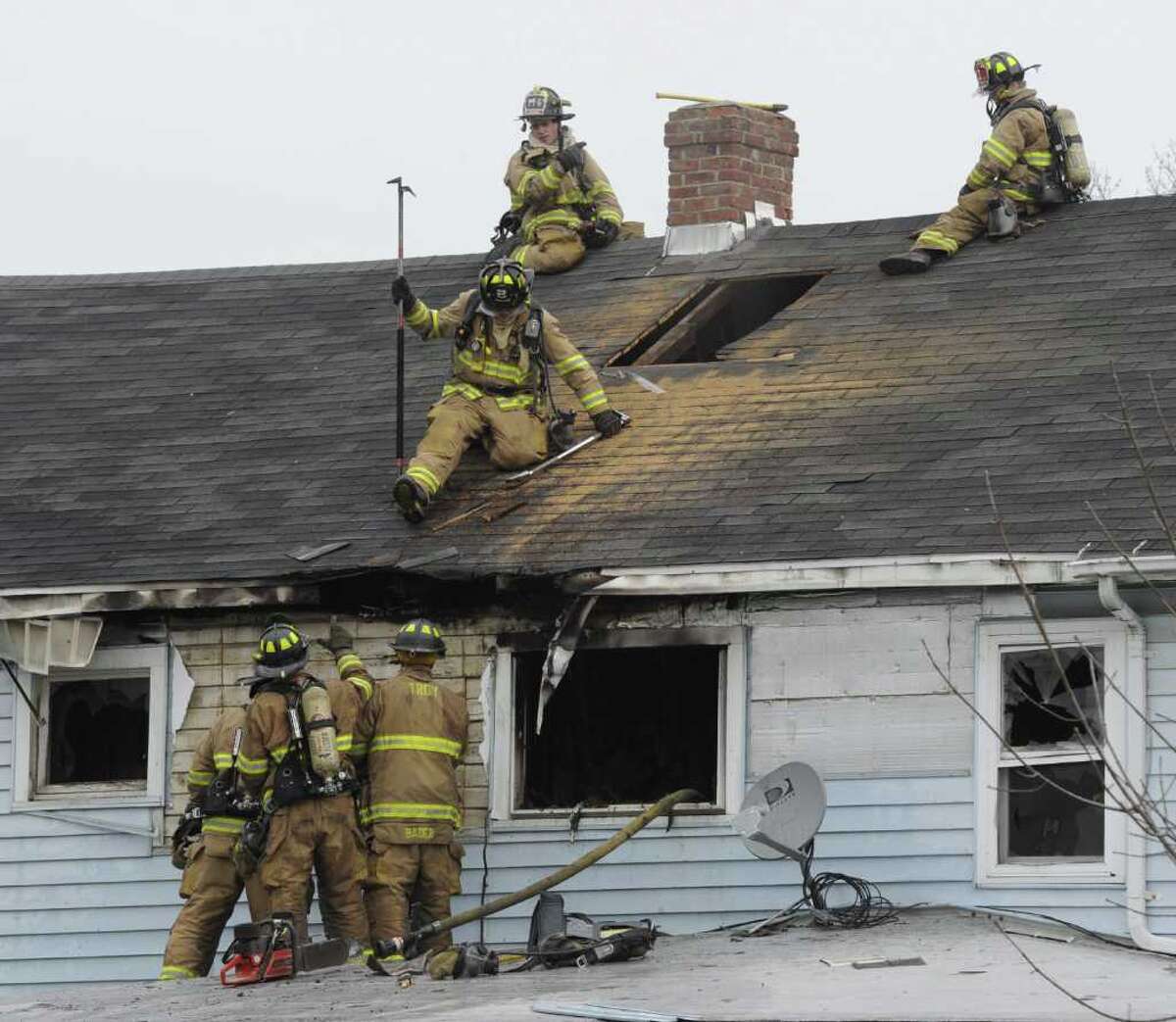 Building burning in Troy