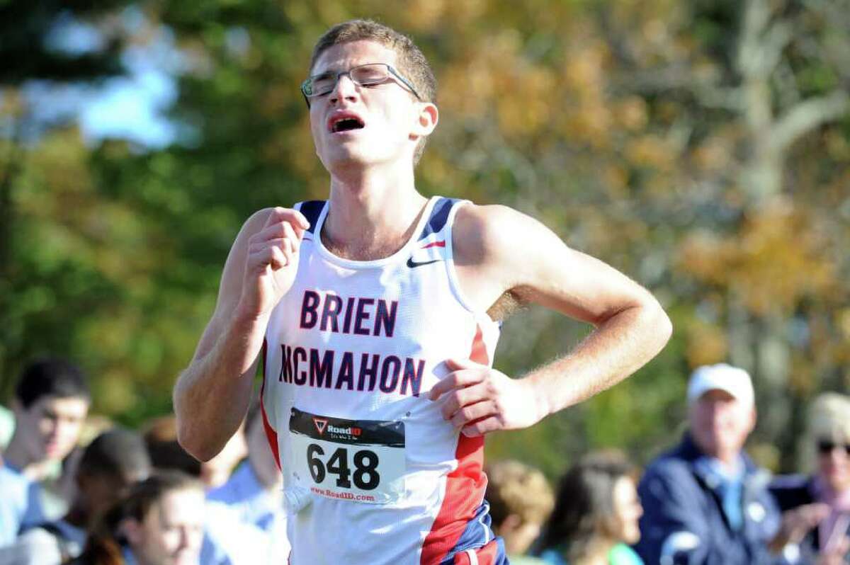 Brien McMahon's Chris Madaffari races in the FCIAC Cross Coutry Championships at Waveny Park in New Canaan Thursday, October 21, 2010.