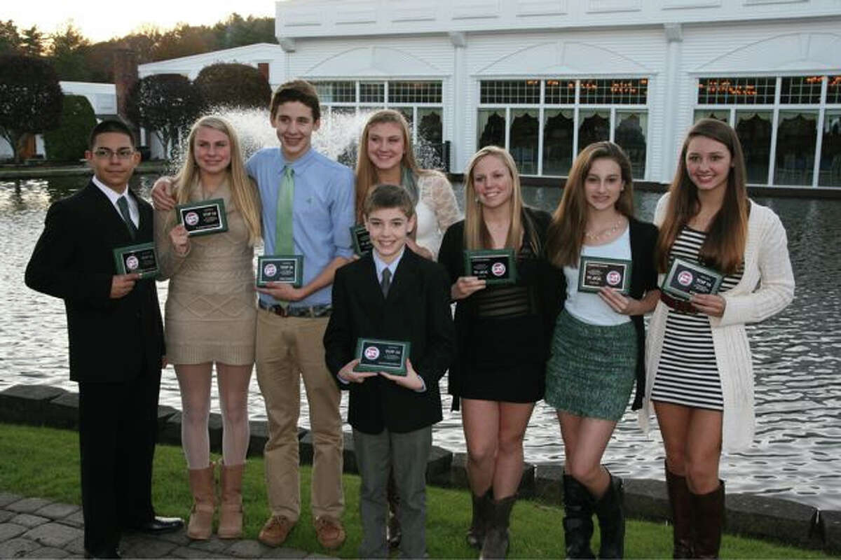 Members of the Zeus swim team were named to Connecticut Swimming's Top 16 honor's list. From left to right: Brian Cardona, Lauren Czulewicz, Nick Wargo, Stephanie Czulewicz, Liam Colleran, Paige Delago, Olivia Haskell, Katie Wargo. Not pictured: Lindsay Dell'Isola, Anthony Dell'Isola, Eddie Donovan, Jillian Carter, Meredith Pramer, Andres Ramos, Alejandro Ramos, Rachel Smolensky and Olivia Fasset.