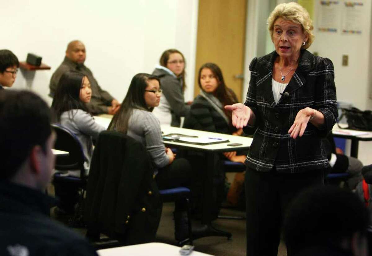 Washington State Governor Chris Gregoire speaks to students on Tuesday, November 22, 2010 at South Seattle Community College about a proposed temporary 1/2 cent sales tax increase. The governor said the last time the state raised sales tax was in 1983.
