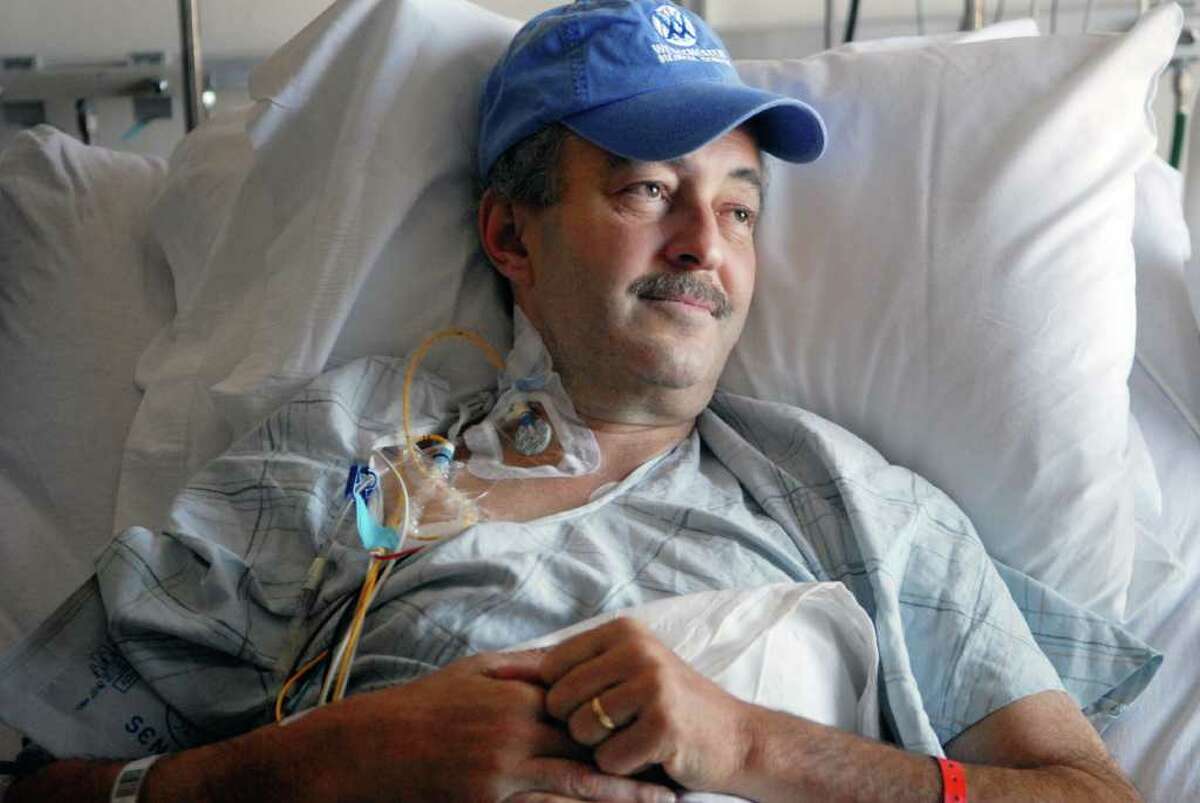 Stamford police Officer Lou Cavalcante in his hospital room at Westchester Medical Center in Valhalla, N.Y. on Friday November 18, 2011 where he is waiting for a heart transplant.