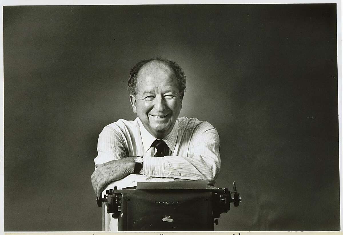 Herb Caen and his Royal typewriter. 1989.