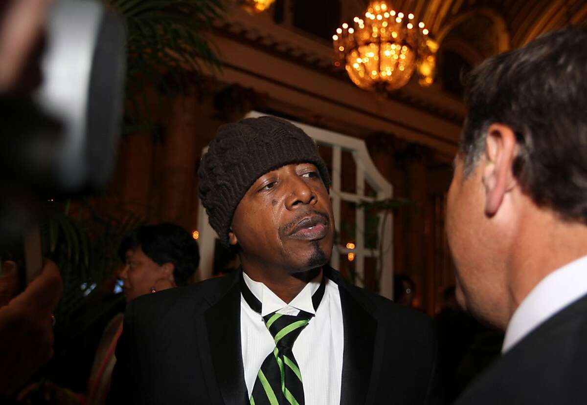 Rapper M.C. Hammer is greeted by dozens of fans at an election party at the Sheraton Place Hotel in San Francisco Tuesday November 8, 2011