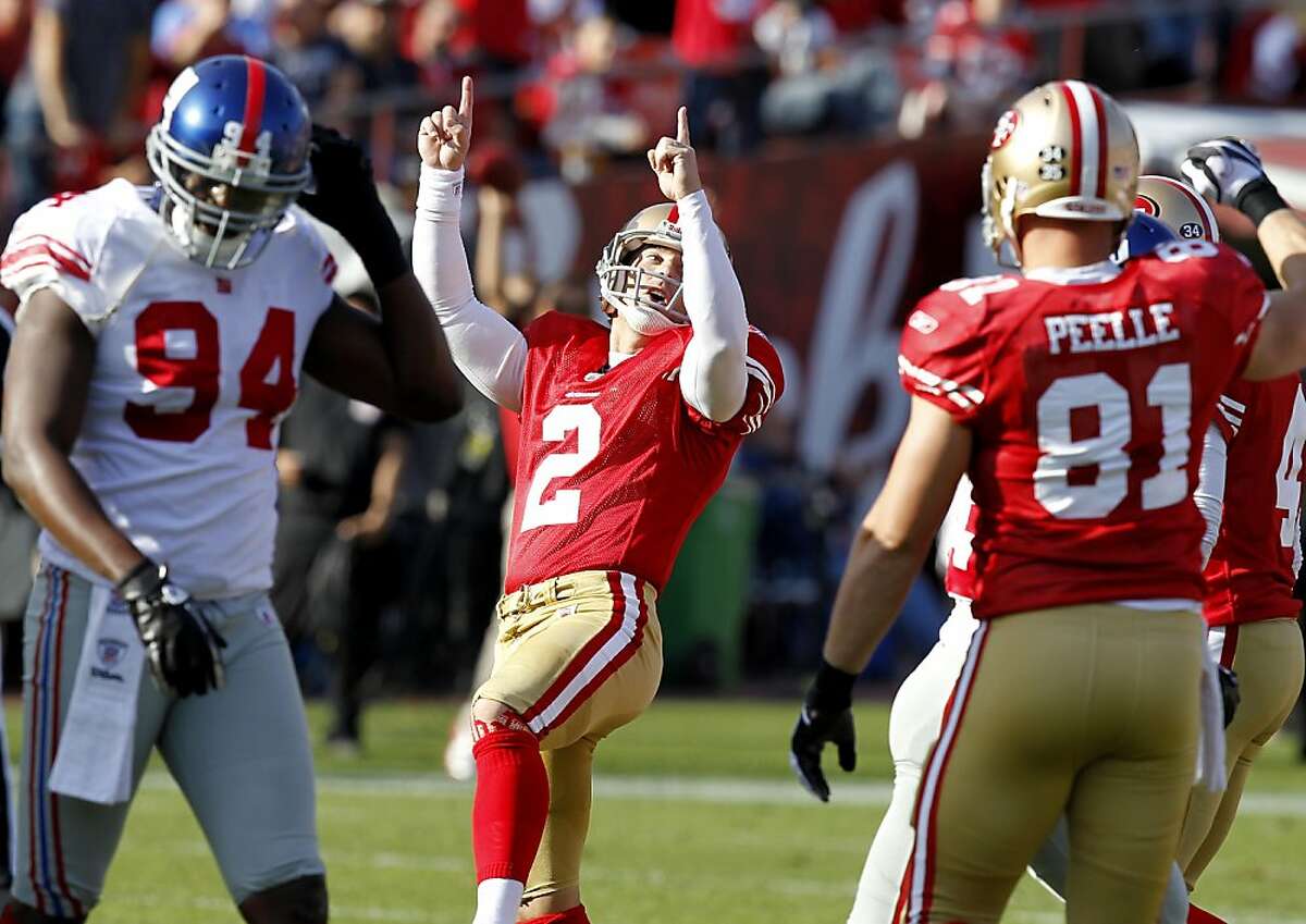 David Akers celebrated one of several field goals. The San Francisco 49ers defeated the New York Giants 27-20 Sunday November 13, 2011 at Candlestick Park.