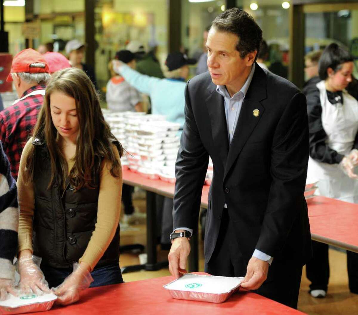 Gov. Andrew Cuomo helps out at Equinox dinner prep site