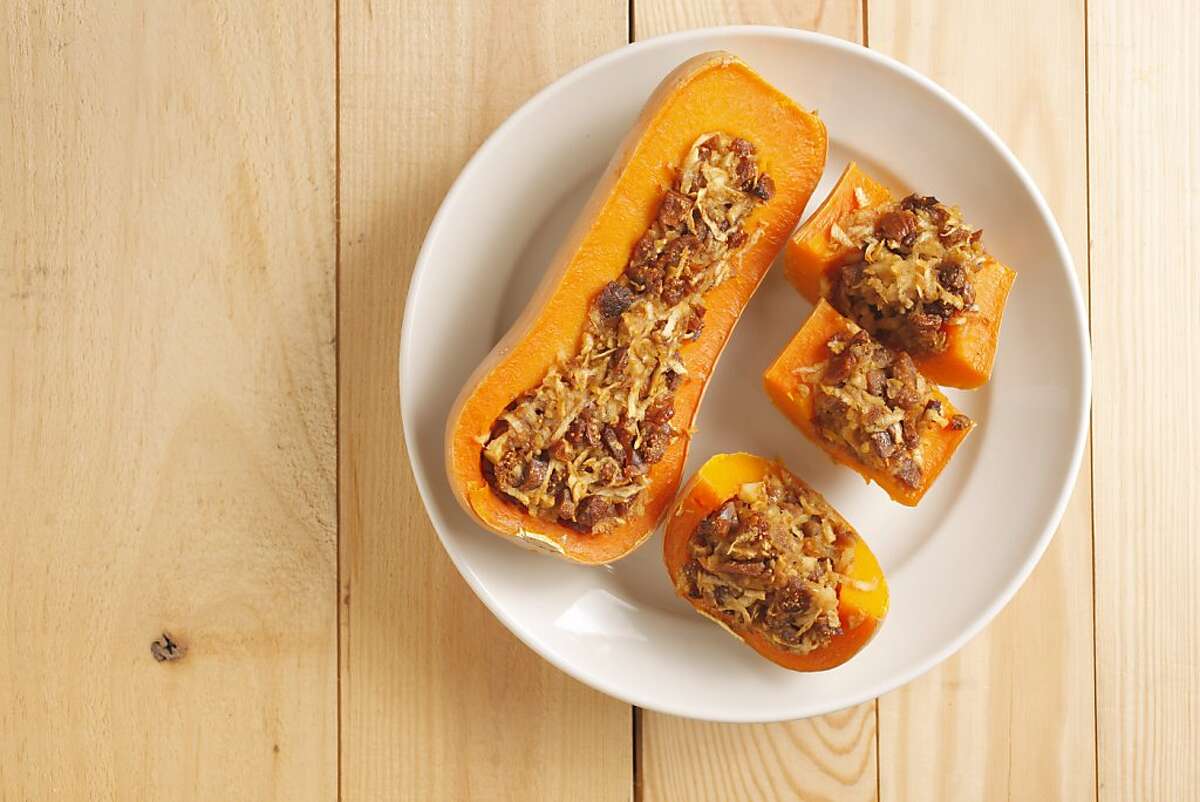 Stuffed butternut squash as seen in San Francisco, California, on November 1, 2011. Food styled by Amanda Gold.