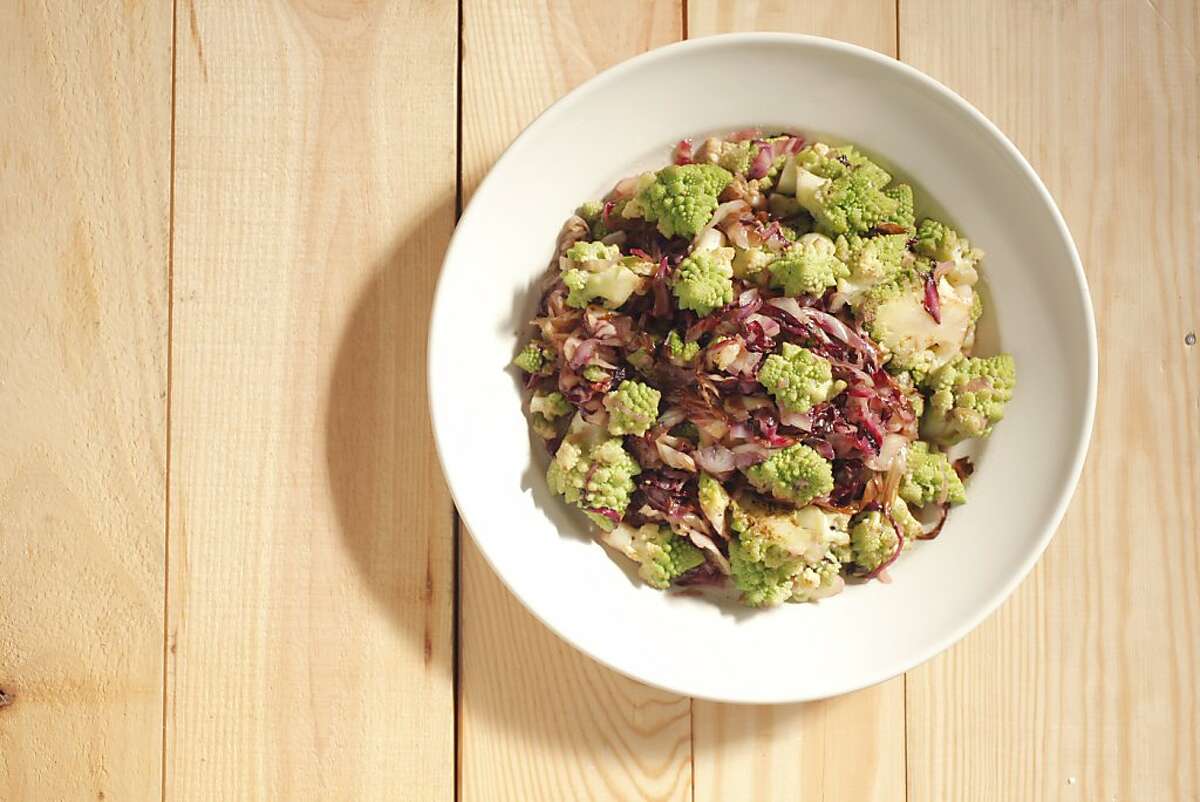 Warm romanesco and radicchio salad with carmelized shallot vinaigrette as seen in San Francisco, California, on November 1, 2011. Food styled by Amanda Gold.