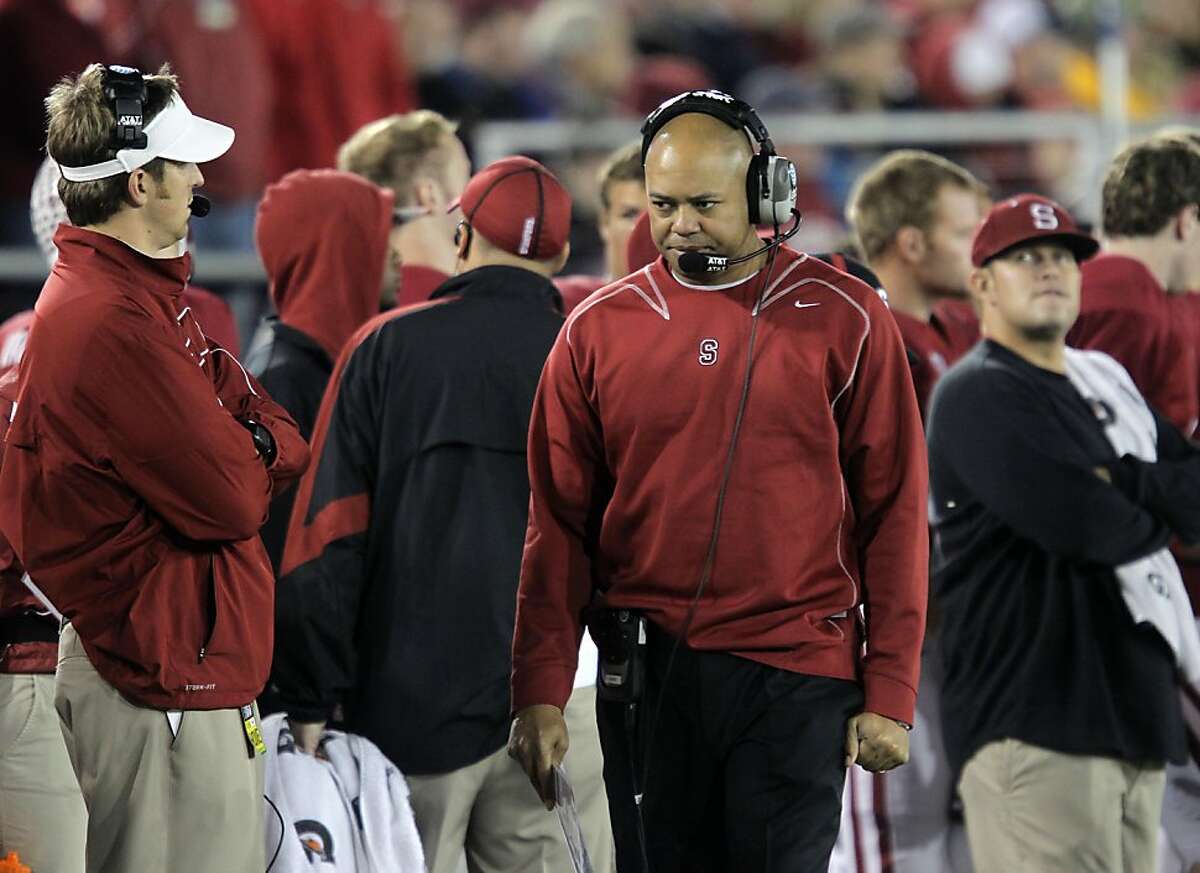 Stanford head coach David Shaw paces the sidelines late in the game, as the Stanford Cardinal go on to lose to the Oregon Ducks 53-30 at Stanford Stadium, on Saturday November 12, 2011 in Palo Alto, Ca.