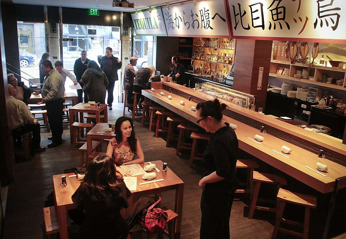 The downstairs dining room and Sushi Bar at Hecho.