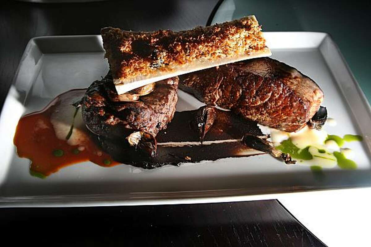 "Perfect Porterhouse"--dry aged prime strip steak/petite filet mingnon/bone marrow/black garlic persillade--at Alexander's in San Francisco, Calif., on Thursday, January 20, 2011.