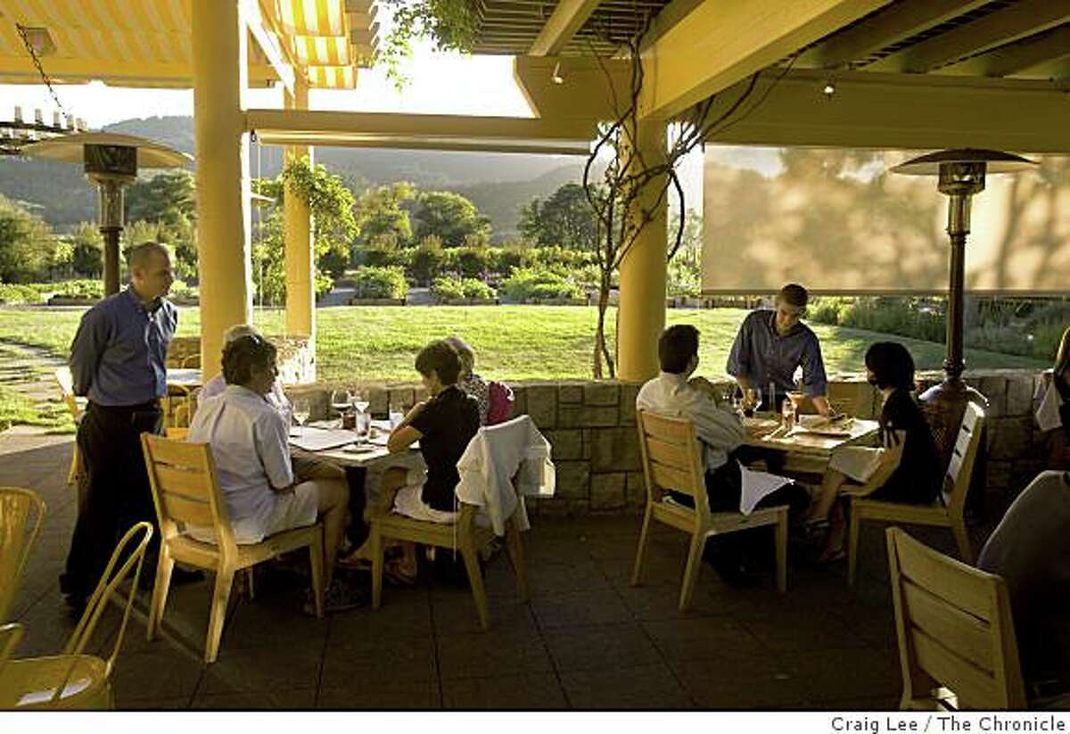 The outdoor patio dining area at 25 degrees Brix restaurant in Yountville, Calif., on August 25, 2008.