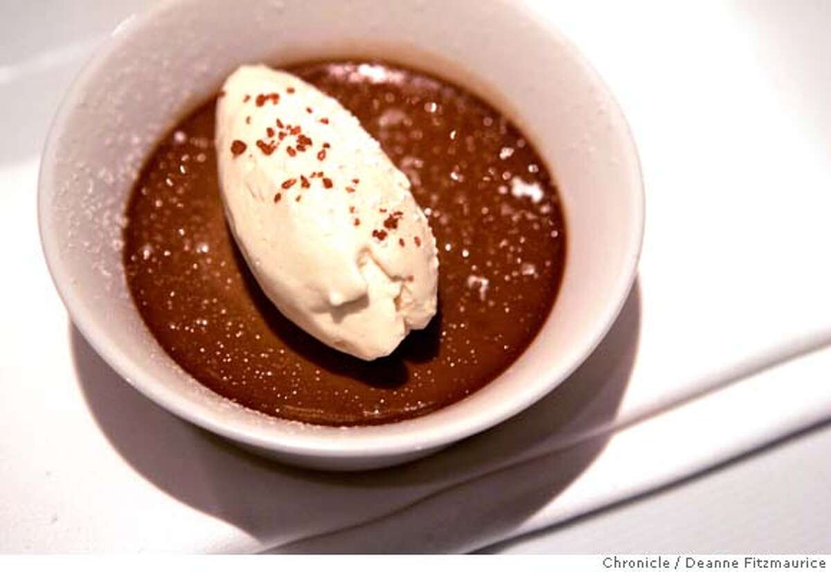 � d.29_laterrasse_107_df.jpg This is the chocolate and caramel pudding. La Terrasse is a new restaurant in the Presidio. Photographed in San Francisco on 4/6/07. Deanne Fitzmaurice / The Chronicle Mandatory credit for photographer and San Francisco Chronicle. No Sales/Magazines out.