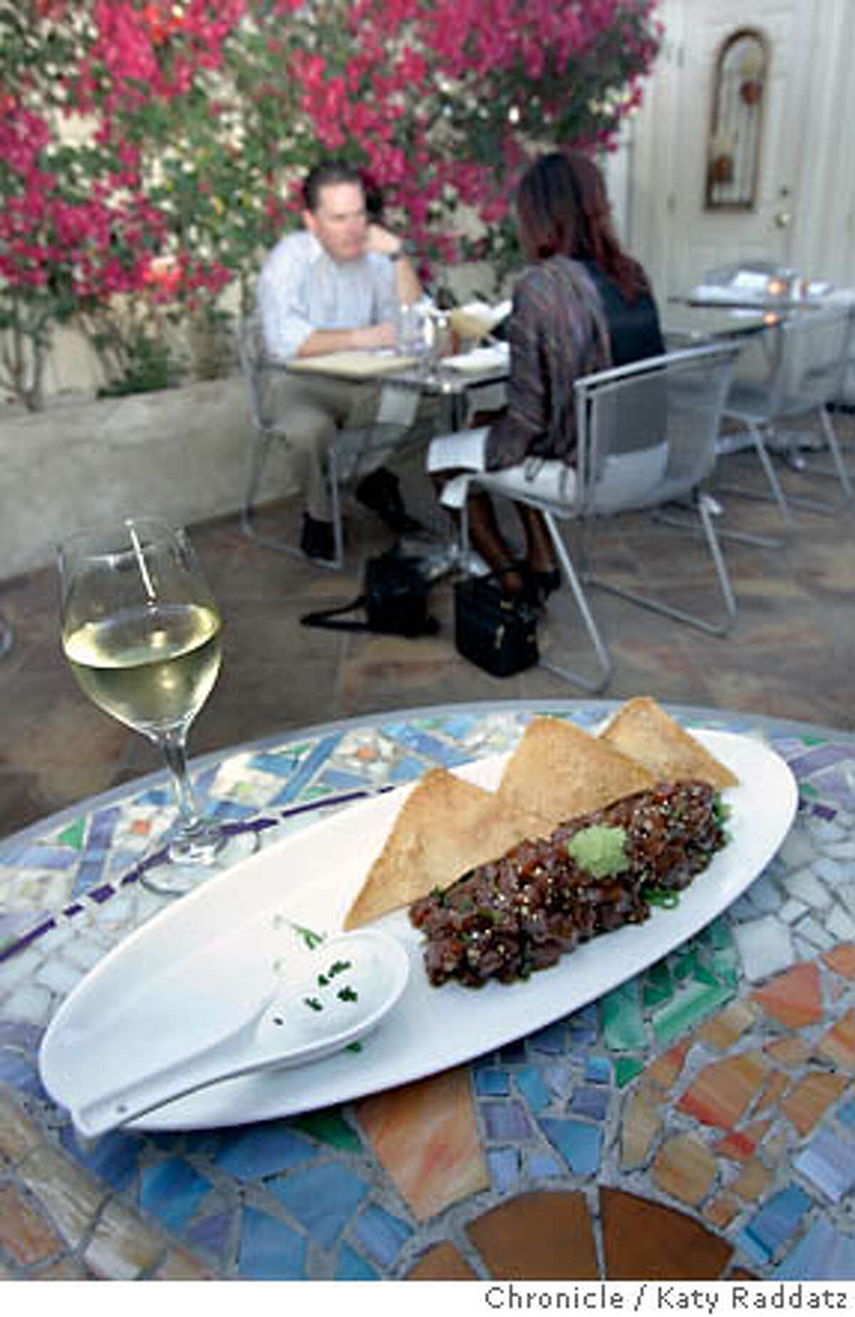 DINE06_WARDSTREETCAFE_020_RAD.jpg SHOWN: The Ward Street Cafe in Larkspur, CA. A favored dish is the Tuna Tartare with wasabi tobiko and wasabi creme fraiche. The wine is a California Pinot Gris. These photos were shot in Larkspur, CA. on Wednesday, Aug. 30, 2006. (Katy Raddatz/The S.F.Chronicle) ** Mandatory credit for photographer and the San Francisco Chronicle/ -Mags out