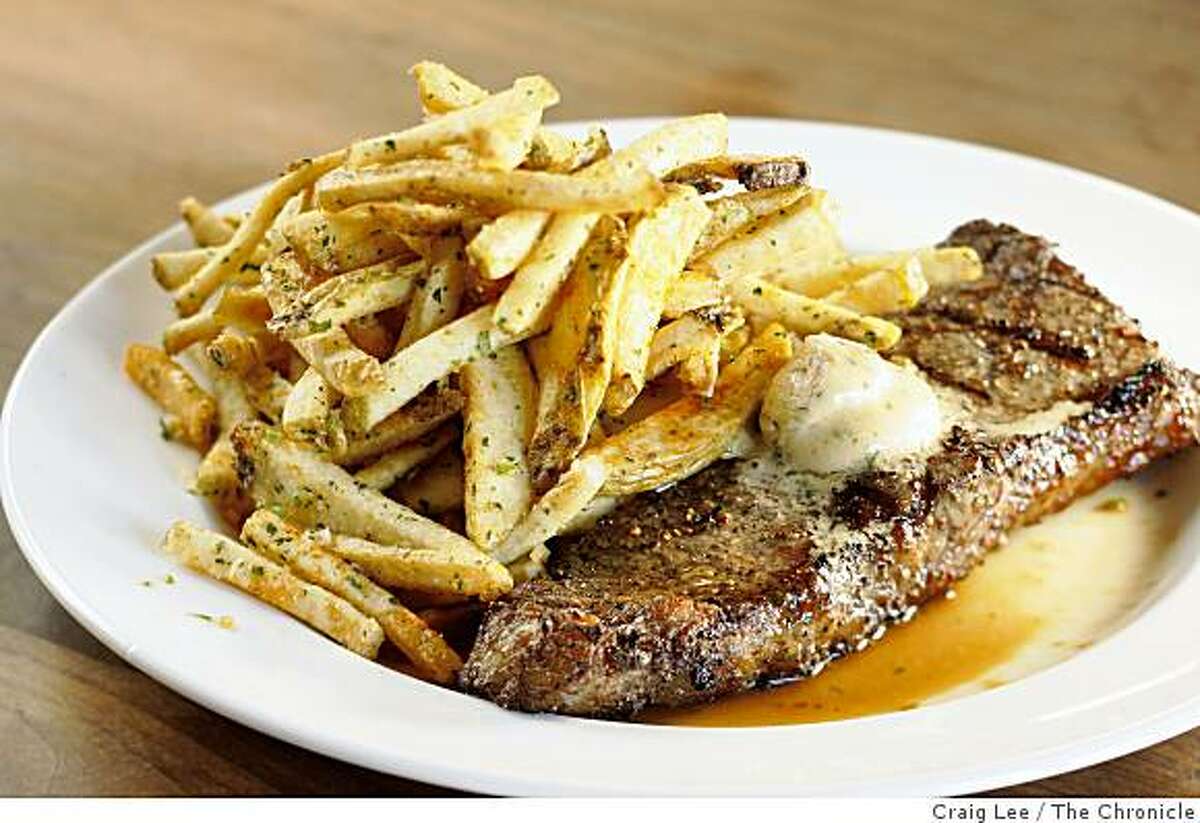 Grilled Niman New York Steak with Manischewitz wine butter and Lemongrass Fries made by Chef Eddie Blyden at Henry's in the Hotel Durant, in Berkeley, Calif., on December 9, 2008.
