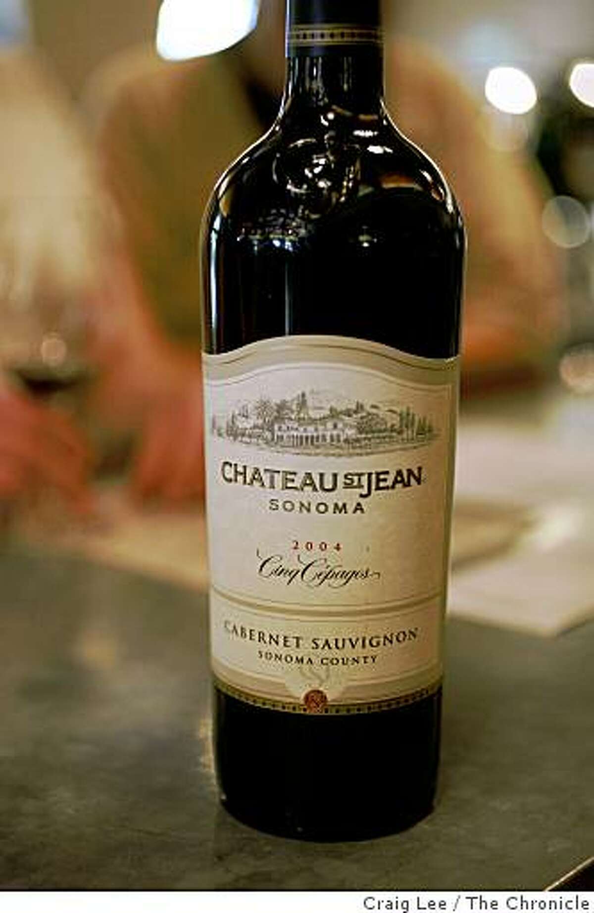 A bottle of 2004 Chateau St. Jean Cinq Cepages Cabernet Sauvignon in the tasting room of Chateau St. Jean in Kenwood, Calif., on August 20, 2008.