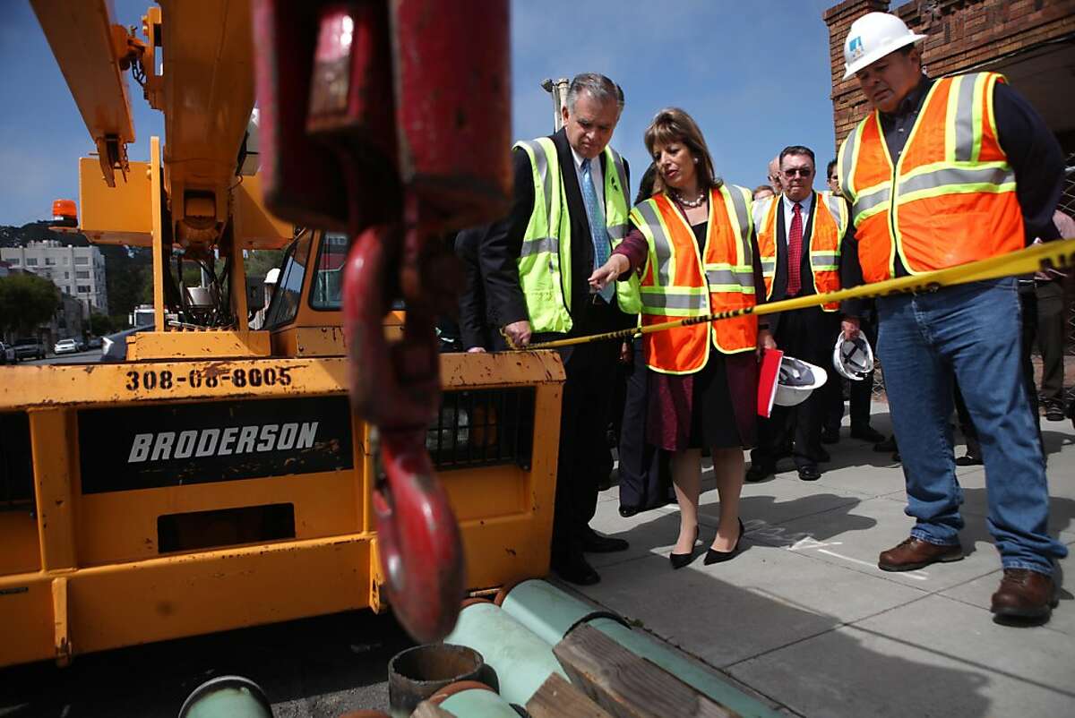 Transportation Secretary Ray LaHood (left) and U.S. Rep. Jackie Speier (second from left) talk as they tour a PG&E worksite with Rick Salaz (right), PG&E gas superintendent in San Francisco, Calif., Thursday, May 19, 2011. Ran on: 05-20-2011 Transportation Secretary Ray LaHood (left) and Rep. Jackie Speier talk as they tour a PG&E worksite in San Francisco with Rick Salaz, the utility companys gas superintendent. LaHood said the nations pipeline system needs to be fixed. Ran on: 05-20-2011 Transportation Secretary Ray LaHood (left) and Rep. Jackie Speier talk as they tour a PG&E worksite in San Francisco with Rick Salaz, the utility companys gas superintendent. LaHood said the nations pipeline system needs to be fixed. Ran on: 05-20-2011 Transportation Secretary Ray LaHood (left) and Rep. Jackie Speier talk as they tour a PG&E worksite in San Francisco with Rick Salaz, the utility companys gas superintendent. LaHood said the nations pipeline system needs to be fixed. Ran on: 05-20-2011 Transportation Secretary Ray LaHood (left) and Rep. Jackie Speier talk as they tour a PG&E worksite in San Francisco with Rick Salaz, the utility companys gas superintendent. LaHood said the nations pipeline system needs to be fixed.