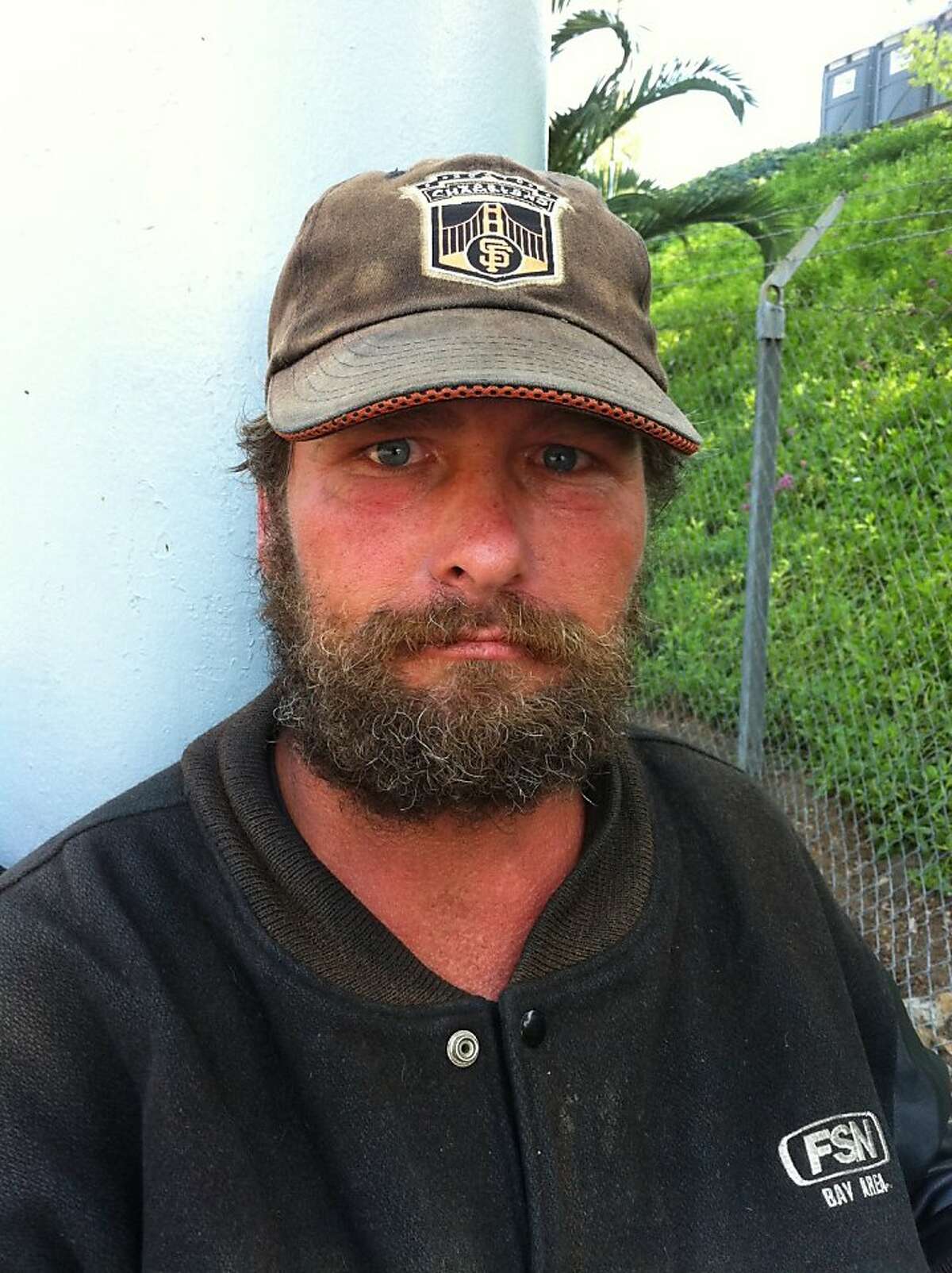 Billy Chamberlain, a homeless Giants fan whose apparent disappearance drew the concern of the team, shows up outside Dodger Stadium on Sept. 20, 2011.
