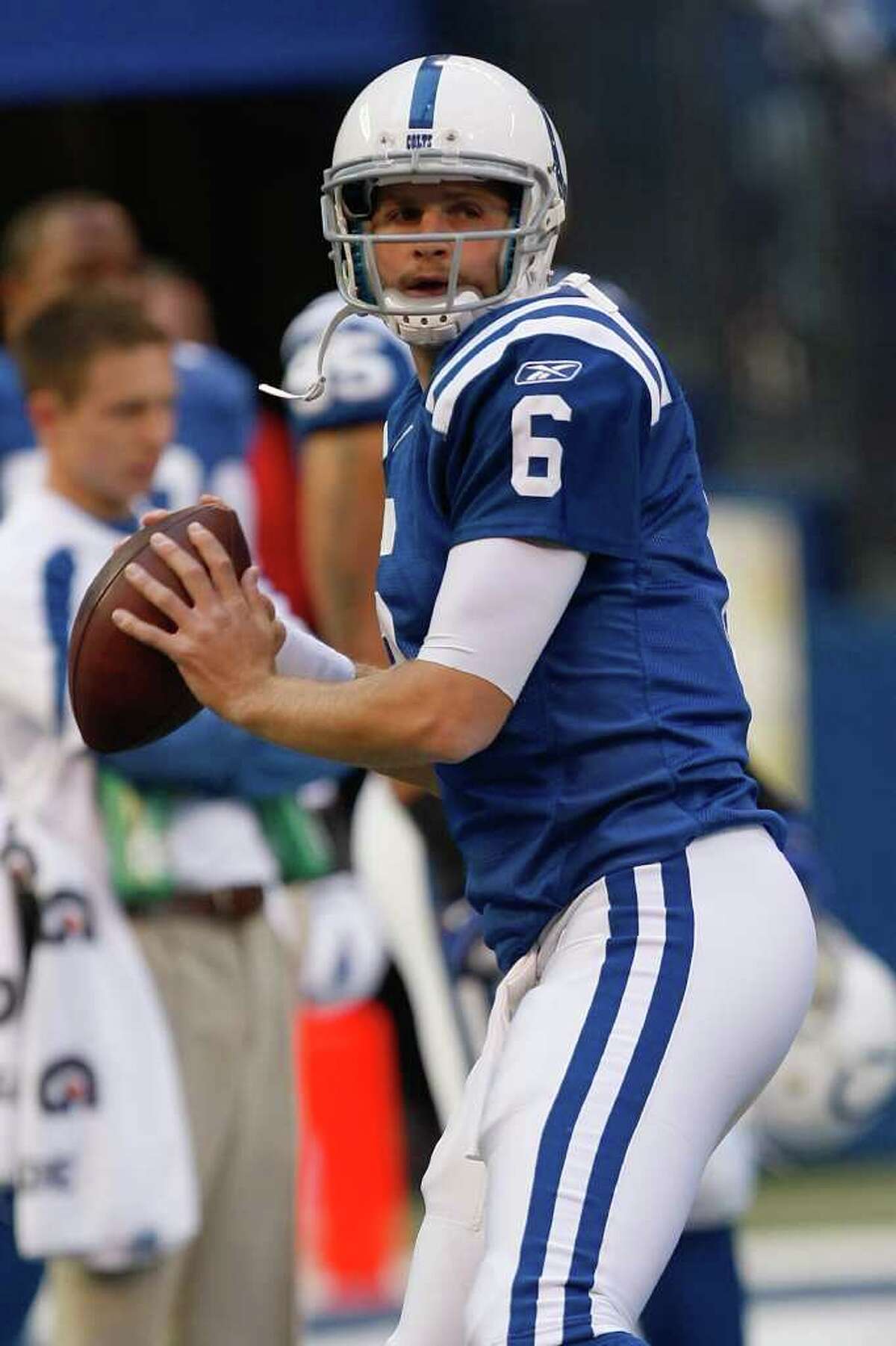 Indianapolis Colts quarterback Dan Orlovsky (6) is shaken up after a hard  hit in the first half of their game on Thursday, December 22, 2011, in  Indianapolis, Indiana. (Photo by Sam Riche/MCT/Sipa