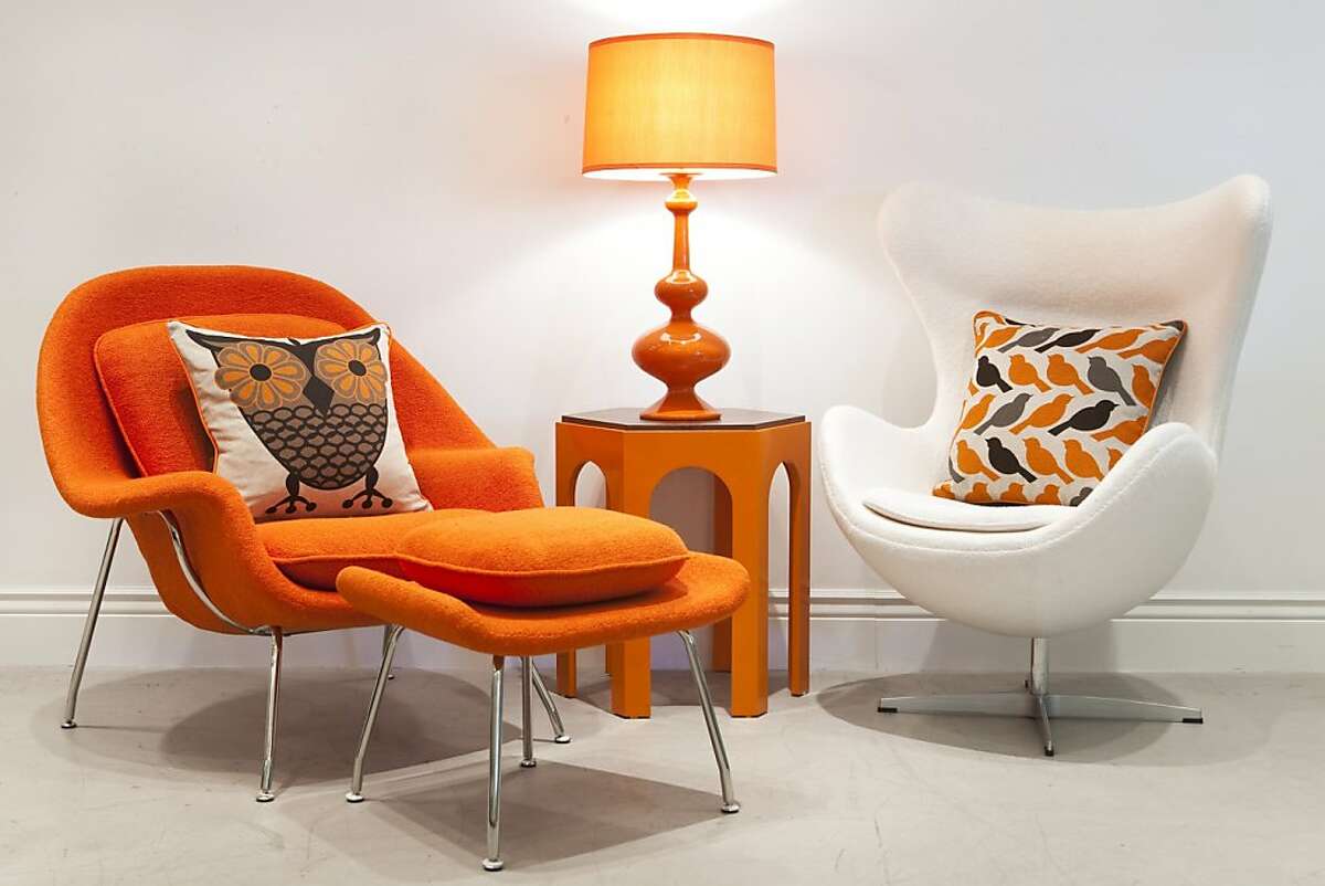 Orange Womb-Style Chair and Ottoman from Room Service (roomservicestore.com), $1,295