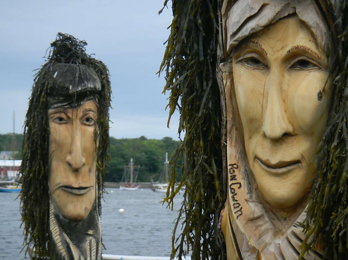 Belfast sculptor Ron Cowan carved the muses of "The Long Breath" and installed them in Belfast Harbor. They're easy to spot at low tide. Storms occasionally knock them loose, sending them down-river. Neighbors let Cowan know when a muse washes ashore.