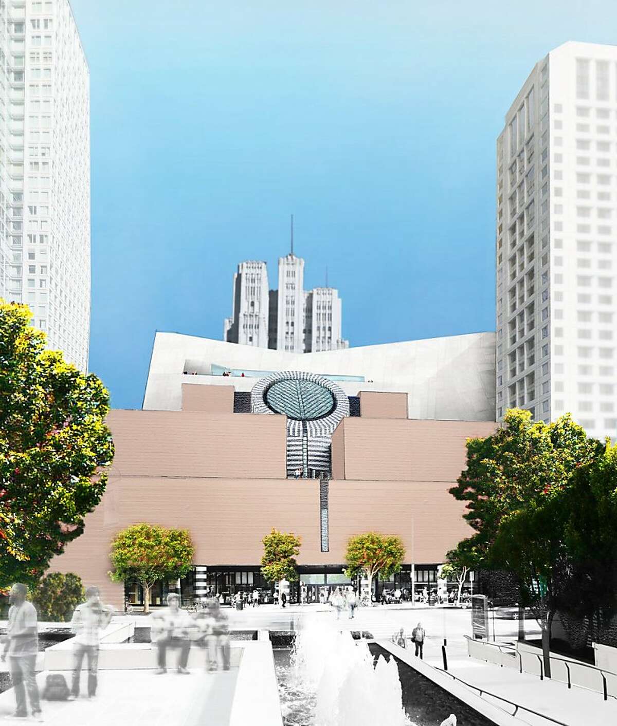 The design concept for the proposed expansion of SFMOMA features a bar of space that is 190 feet tall at Howard Street and 180 feet tall at Minna Street, but tapers down or inward at points to preserve views and sunlight as much as possible. It would also have sculpture terraces along its surface. Ran on: 05-26-2011 The concept features a bar of space that is 190 feet tall at Howard Street and 180 feet tall at Minna Street. Ran on: 05-26-2011 The concept features a bar of space that is 190 feet tall at Howard Street and 180 feet tall at Minna Street. Ran on: 05-26-2011 The architects plans take a deferential approach to the museums neighbors by lessening the impact on views.