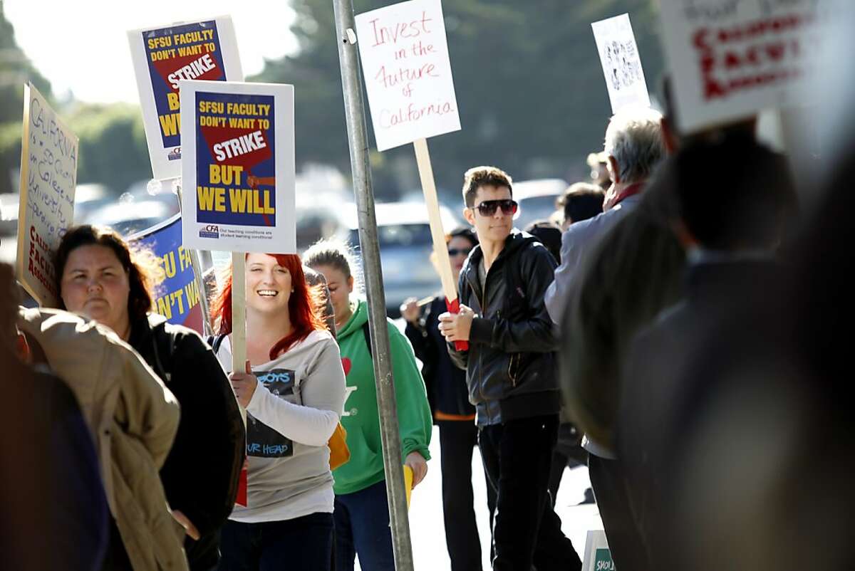San Francisco State University student Beth Trifilo chants and marches during a protest against cuts to public education at San Francisco State University on Tuesday, November 11, 2011 in San Francisco, Calif.