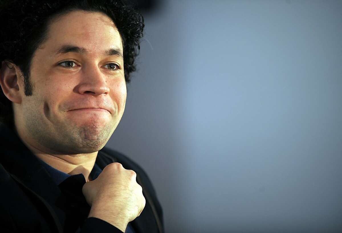 The new Music Director of the Los Angeles Philharmonic, Gustavo Dudamel from Venezuela, holds a press conference in Los Angeles, California, on September 30, 2009. The LA Philharmonic will welcome Dudamel in his inaugural gala celebration at the Walt Disney Concert Hall next October 8. AFP PHOTO / GABRIEL BOUYS (Photo credit should read GABRIEL BOUYS/AFP/Getty Images) Ran on: 10-10-2009 Gustavo Dudamel led the Los Angeles Philharmon-ic in Mahler's First.