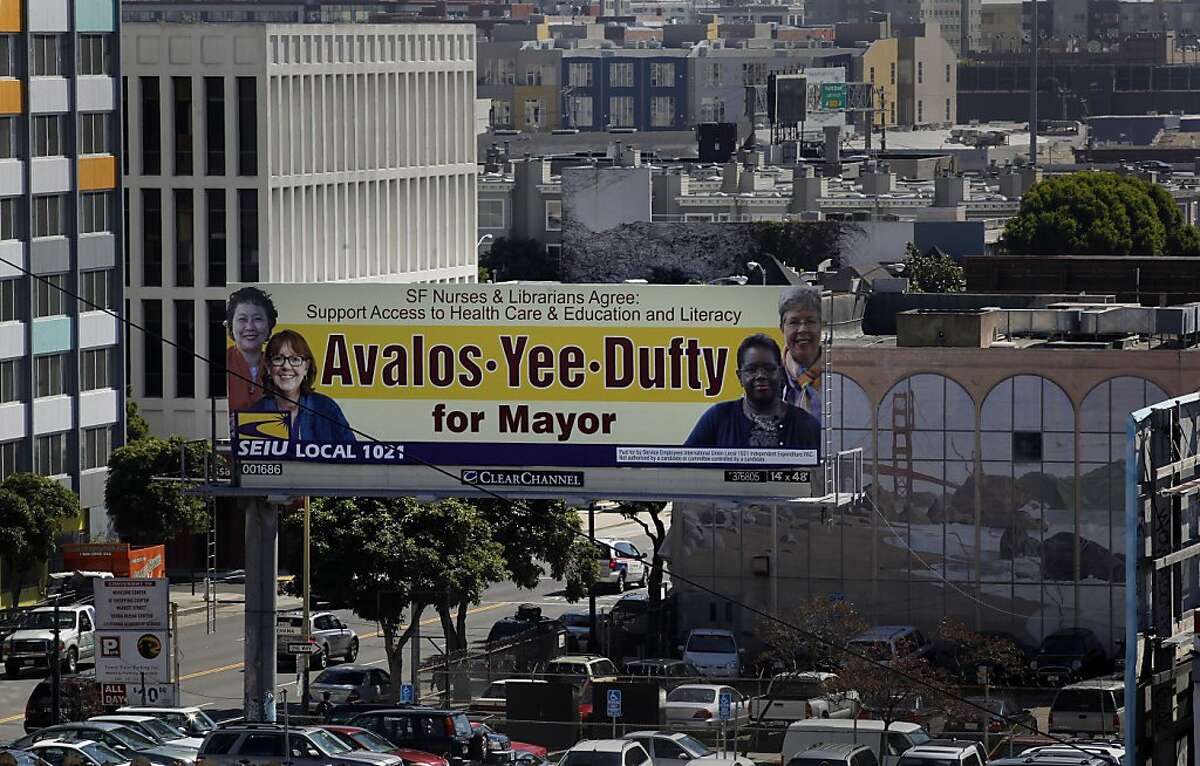 A billboard near the corner of 5th and Howard streets, on Friday October 7, 2011, in San Francisco, Ca. , shows how SEIU has endorsed three people for mayor, which shows what you can do in ranked choice.