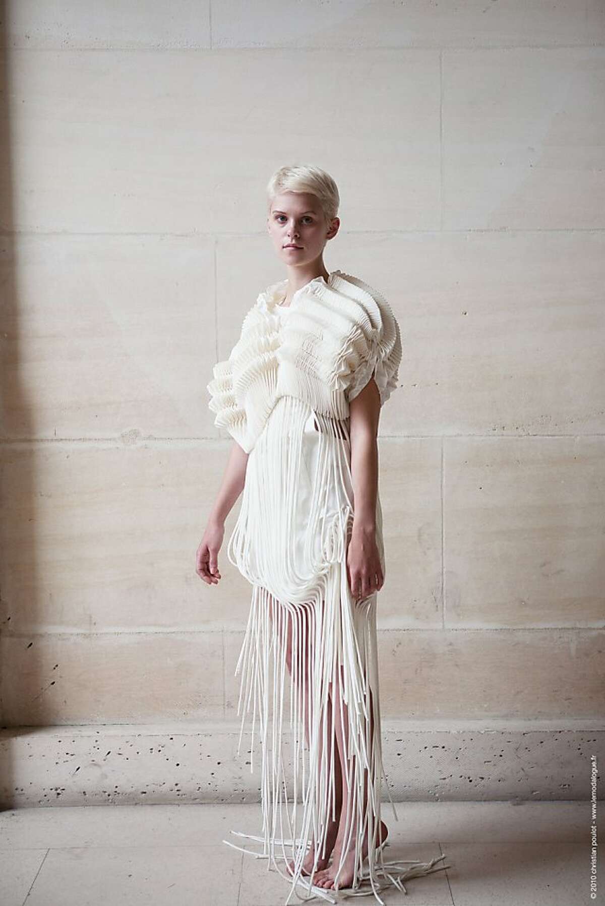A design by Hong-lk University student Eunjin Song, who participated in the Summer Masterclass Paris in 2011. The masterclass was an intensive four-week session that focused on haute couture pleating techniques.