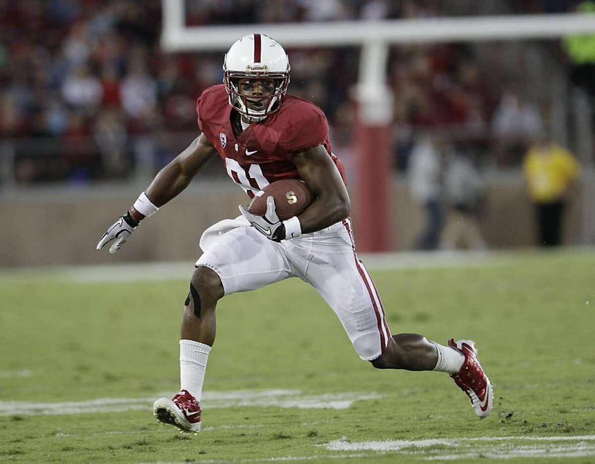 Stanford wide receiver Chris Owusu (81) goes for good yardage against Colorado in the fourth quarter of an NCAA college football game in Stanford, Calif., Saturday, Oct. 8, 2011. (AP Photo/Paul Sakuma)