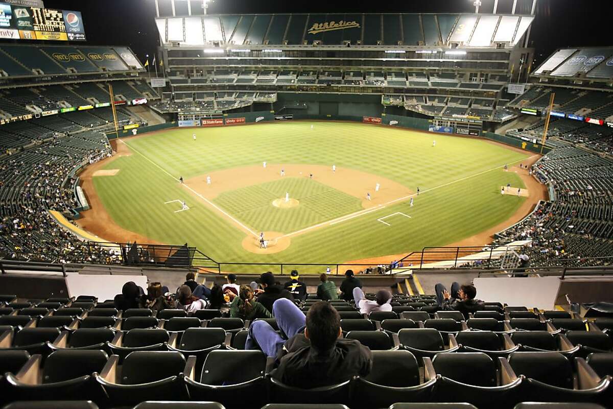 In years past, A's management reduced the size of the coliseum by placing tarps over the seats in the third level except for a small section behind home plate. The A's attendance is abysmal as illustrated by the lack of fans at the game against the Texas Rangers. The Oakland Athletics played the Texas Rangers at the Oakland-Alameda County Coliseum in Oakland, Calif., on Monday, May 3, 2010. The Rangers won 4-2. Ran on: 05-30-2010 The As struggle for attendance, and there will be no Bay Area games on Fathers Day or July 4 weekends. Ran on: 05-30-2010 The As struggle for attendance, and yet there will be no Bay Area games on the Fathers Day or Fourth of July weekends. Ran on: 05-30-2010 The As struggle for attendance, and yet there will be no Bay Area games on the Fathers Day or Fourth of July weekends. Ran on: 12-09-2010 The As have tarped off the top portion of the stadium, but cant hide the fact no one comes to the games. Ran on: 12-09-2010 The As have tarped off the top portion of the stadium, but cant hide the fact no one comes to the games. Ran on: 07-20-2011 Sharing a stadium with the Oakland As has not worked well in recent years for the Raiders -- or, for that matter, for the As. Ran on: 07-20-2011 Sharing a stadium with the Oakland As has not worked well in recent years for the Raiders -- or, for that matter, for the As.