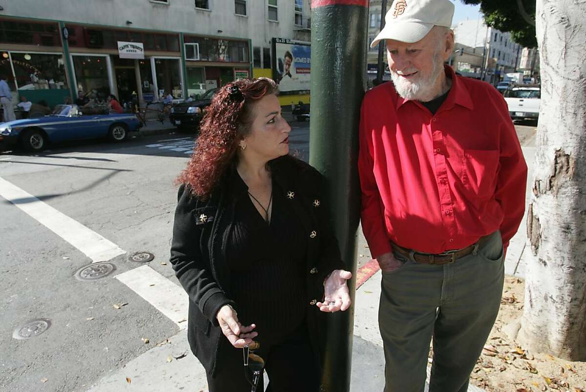 Former San Francisco Supervisor Angela Alioto and poet Lawrence Ferlinghetti talk about the plans for Piazza St. Francis which will be on the block directly behind them at Columbus and Grant Streets.