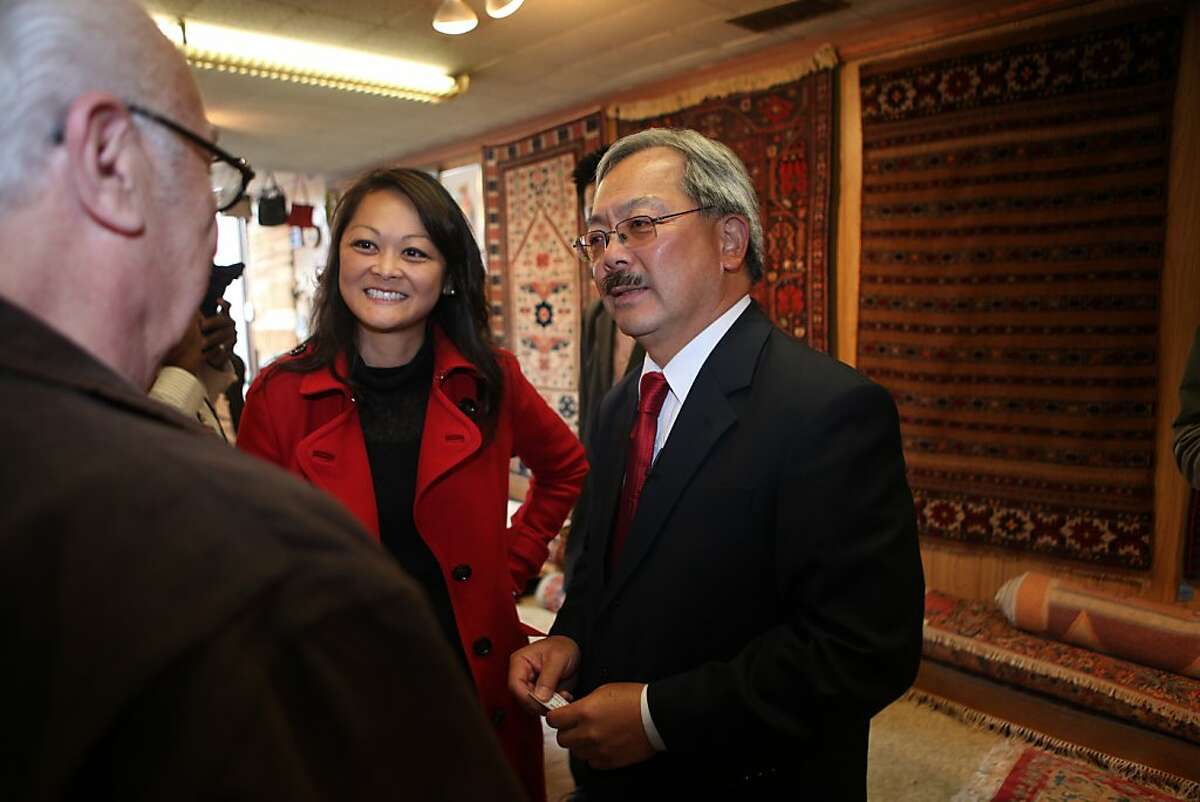 Noubar (Oscar) Demirjian (l to r) talks with Supervisor Carmen Chu and Mayor Ed Lee during a Sunset District Merchant Walk at Palayan's Oriental Rugs on Irving Street on Monday, August 8, 2011 in San Francisco, Calif.