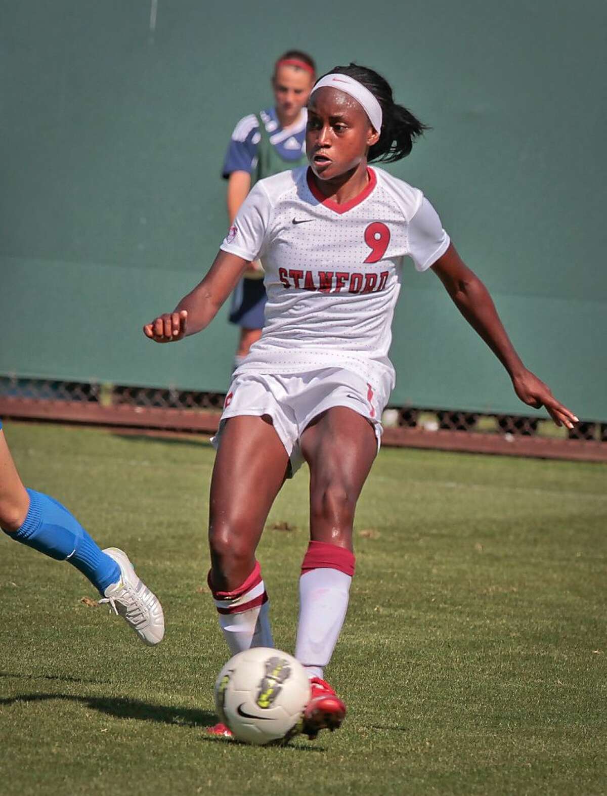 Chioma Ubogagu of Stanford drives towards the goal against UCLA during women's soccer at Cagan Stadium at Stanford, Calif., on Sunday, October 9, 2011.