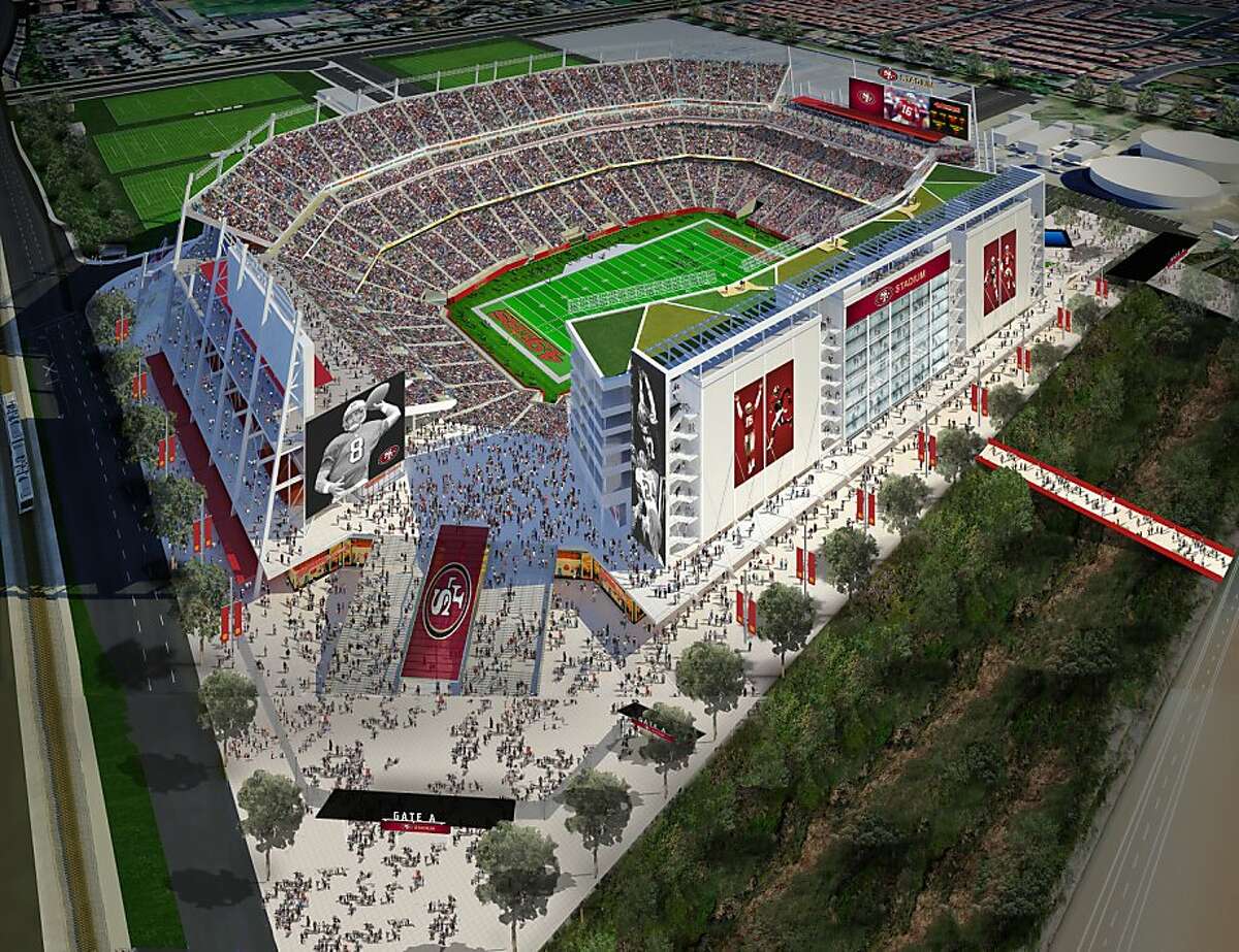 Artist's renderings illustrate an aerial view of the proposed new stadium for the San Francisco 49ers in Santa Clara, Calif. on Wednesday, August 3, 2011.
