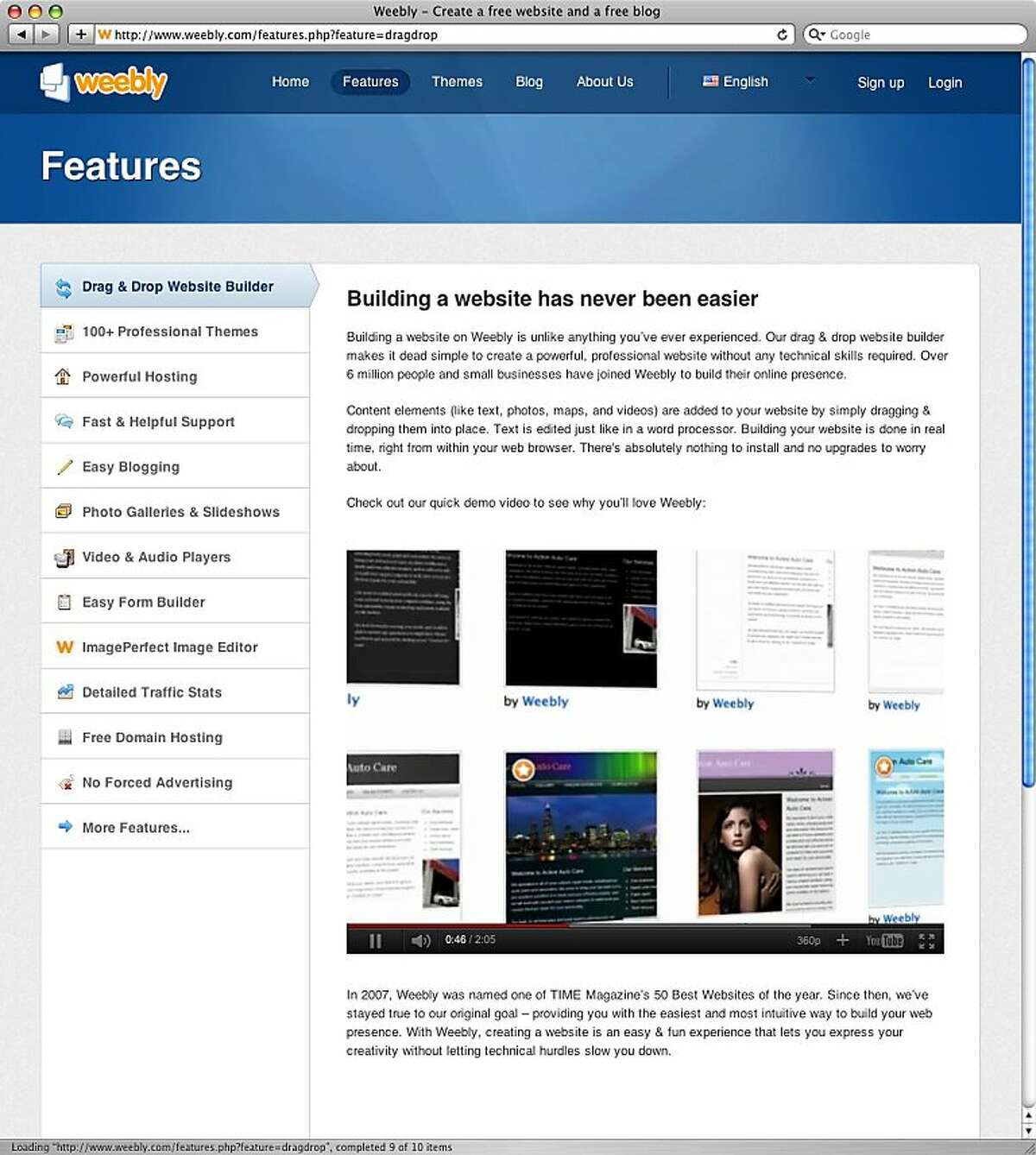 A screen shot of Weebly.com.