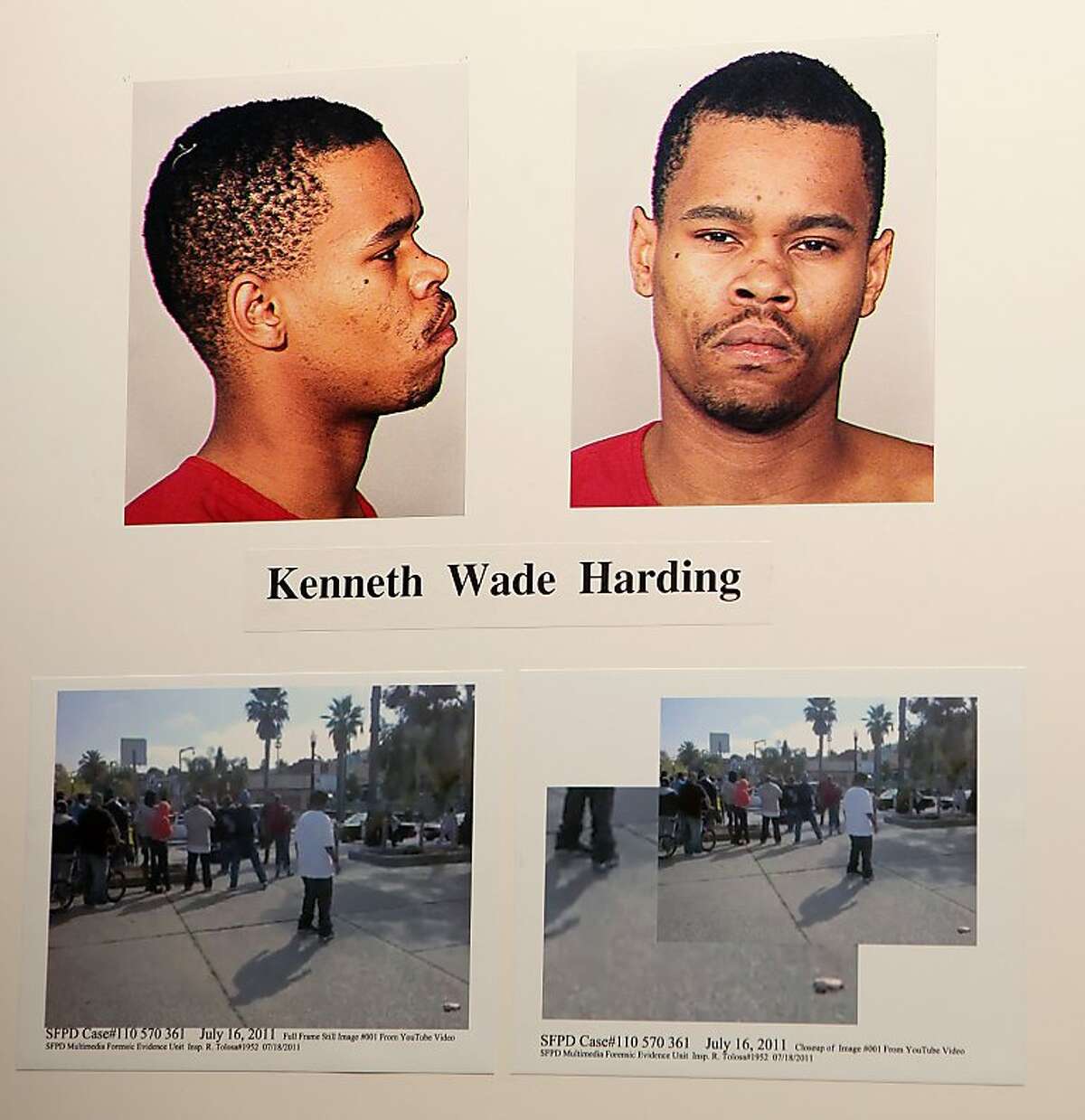 Mug of suspect Kenneth Wade Harding on Monday, July 18, 2011 at the Hall of Justice in San Francisco, Calif., shown in the press conference about the recent officer involved in shooting him on 3rd and Palou Ave.