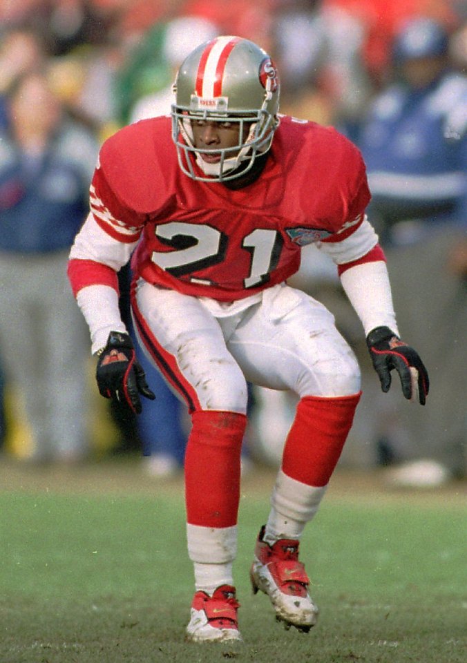 Deion Sanders competing for the San Francisco 49ers at the 1995