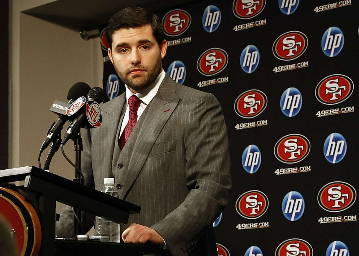 The San Francisco 49ers' CEO and team president Jed York answers questions during a press conference at their headquarters in Santa Clara, Calif., on Monday, December 27, 2010.