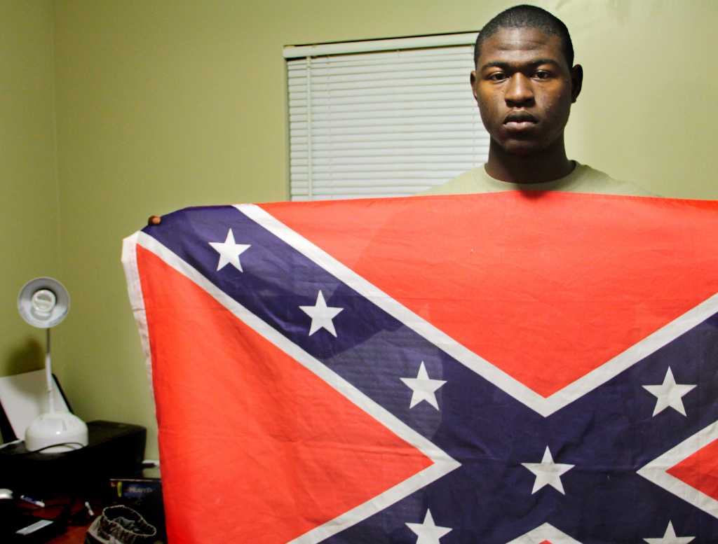 Black student stirs debate by displaying Confederate flag.