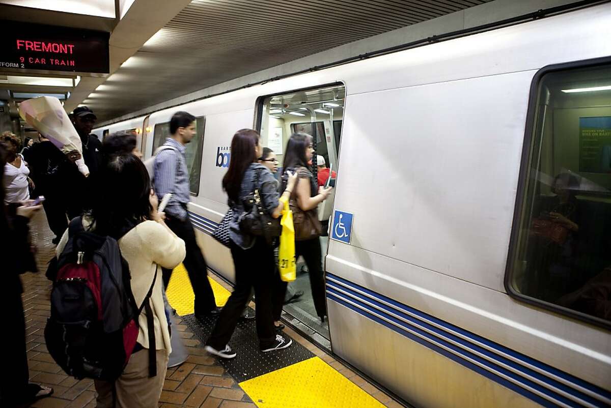 BART commuters enters a train bound for Fremont at the Powell station in San Francisco, Calif. on Thursday, Aug. 13, 2009. BART is set to strike at midnight this coming Sunday.