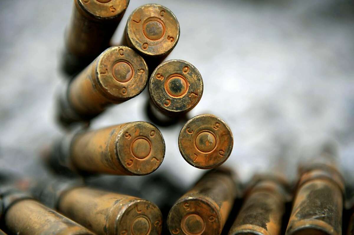 Detail of a 50 cal ammunition bandolier ready for use by US soldiers of the 2nd BTC, 101st ABN Div. (Air Assault) at the Arghandab Base, province of Kandahar on August 4, 2010. A Taliban suicide squad armed with bombs and rockets attacked the largest USmilitary base in southern Afghanistan, leaving one NATO soldier and two civilians injured.